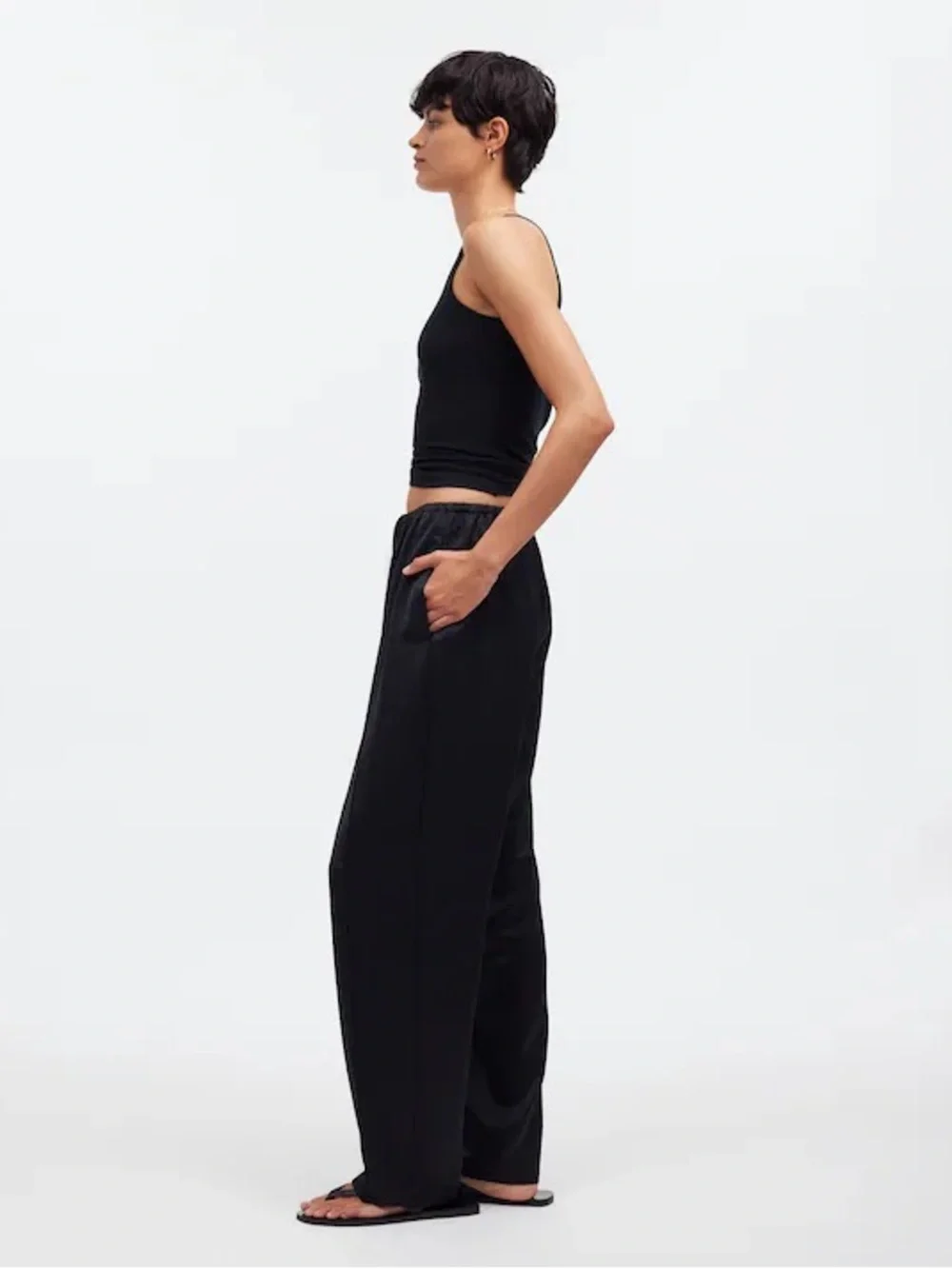 Madewell Pintucked Slim Pull-On Satin Pant